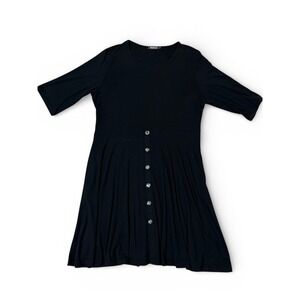 BEDOAR‎ Women's Plus Size-22 Black Dress Tortoise Faux Button Midi 3/4 Sleeve